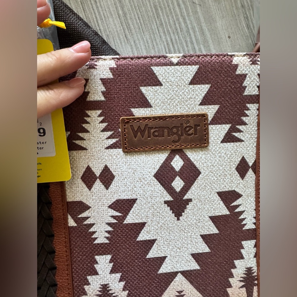 Wrangler Western Womens Tote Bag Canvas Leather Southwestern Print Light Brown - Picture 3 of 3